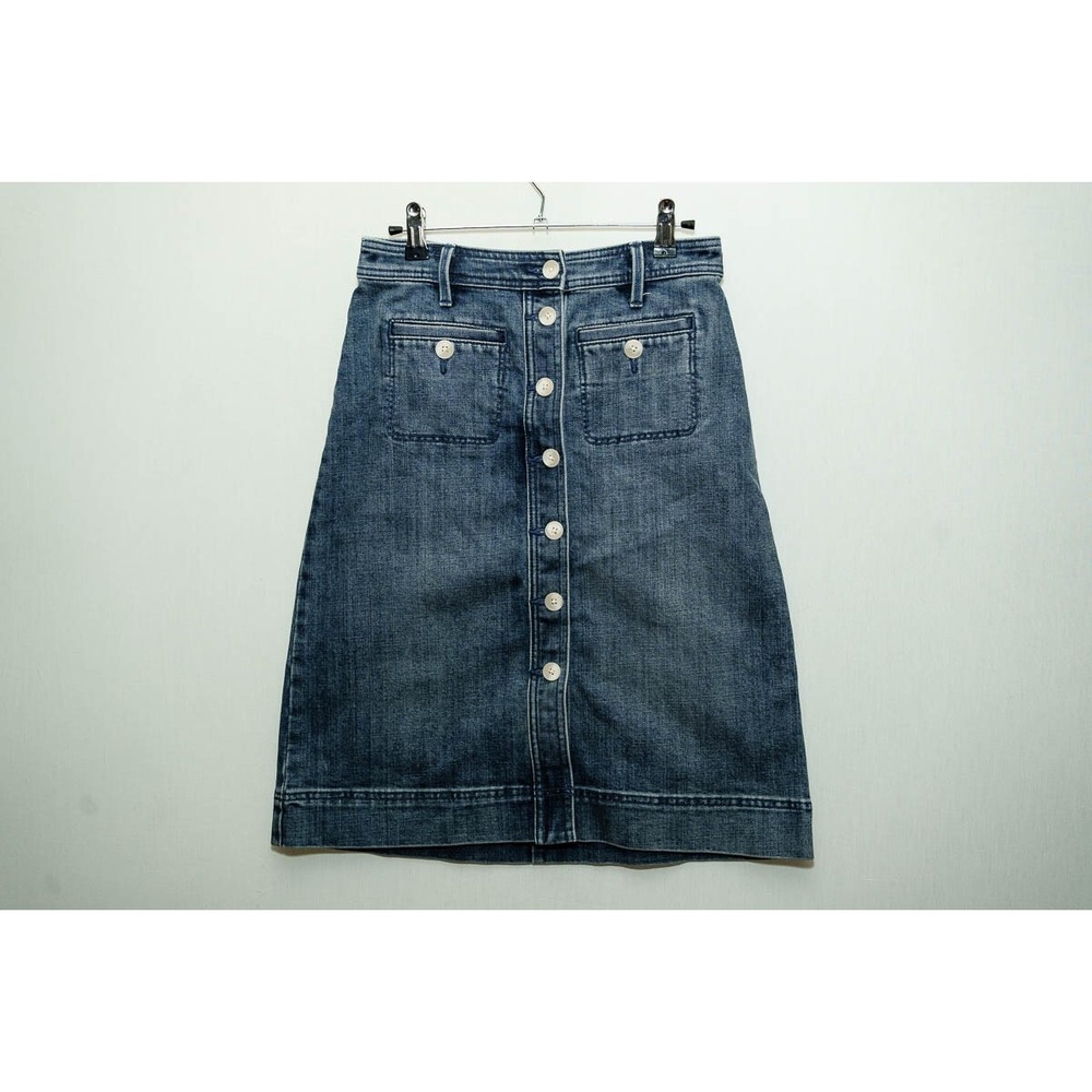Talbots Petite 2P Denim Jean skirt Midi button front pockets casual western